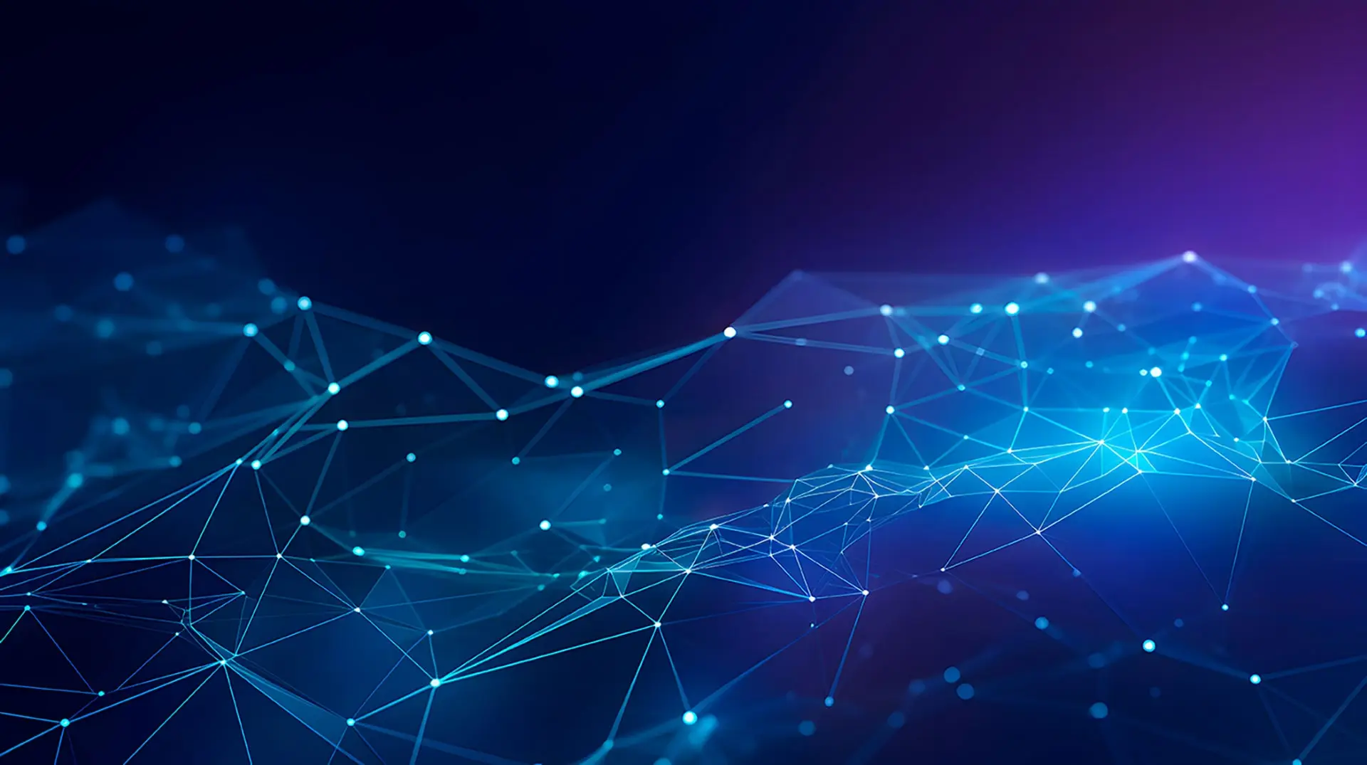 abstract tech blue and purple background with tech lines and nodes connecting to each other.